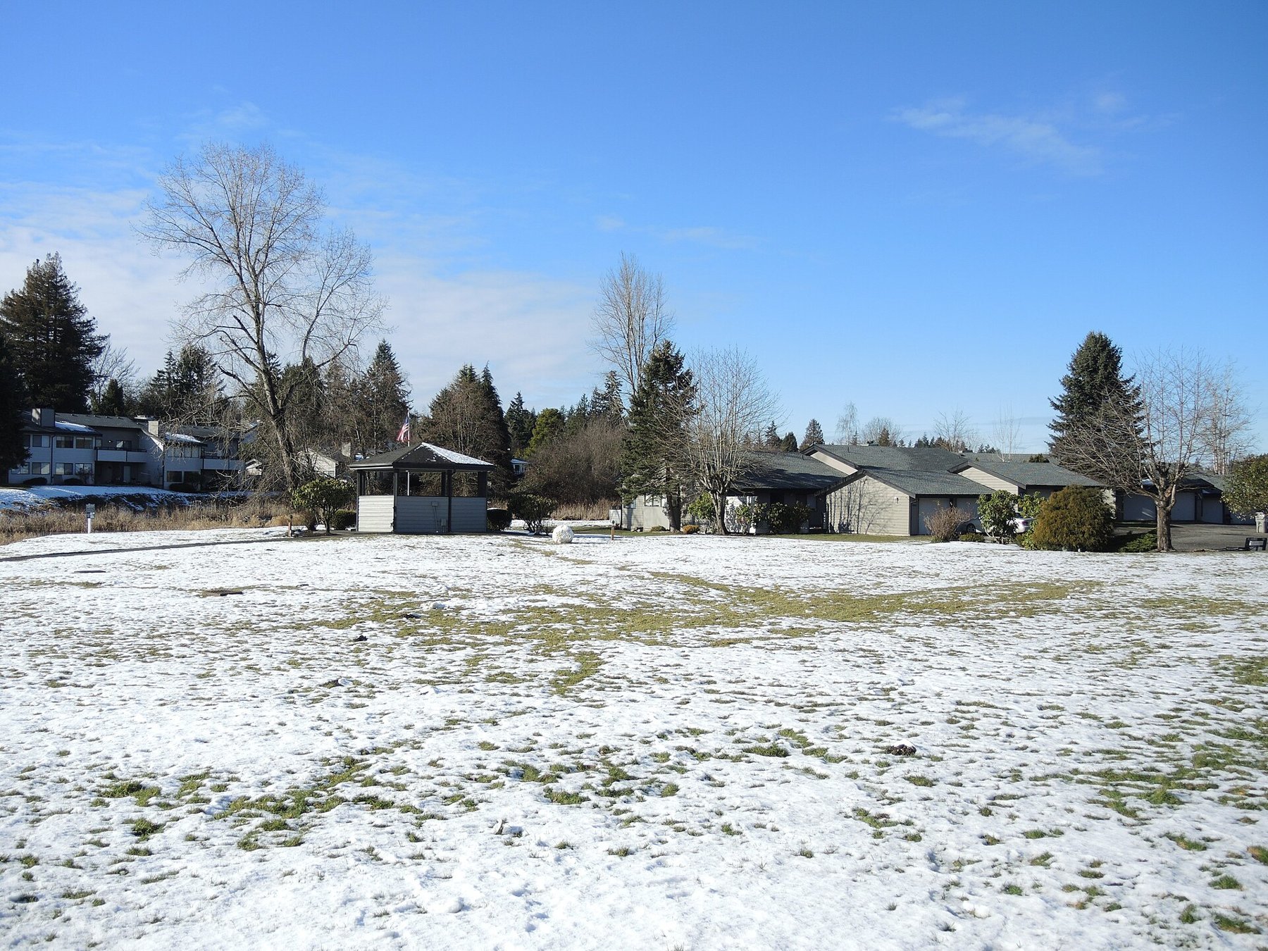Snow-covered landscape near Lake Meridian.