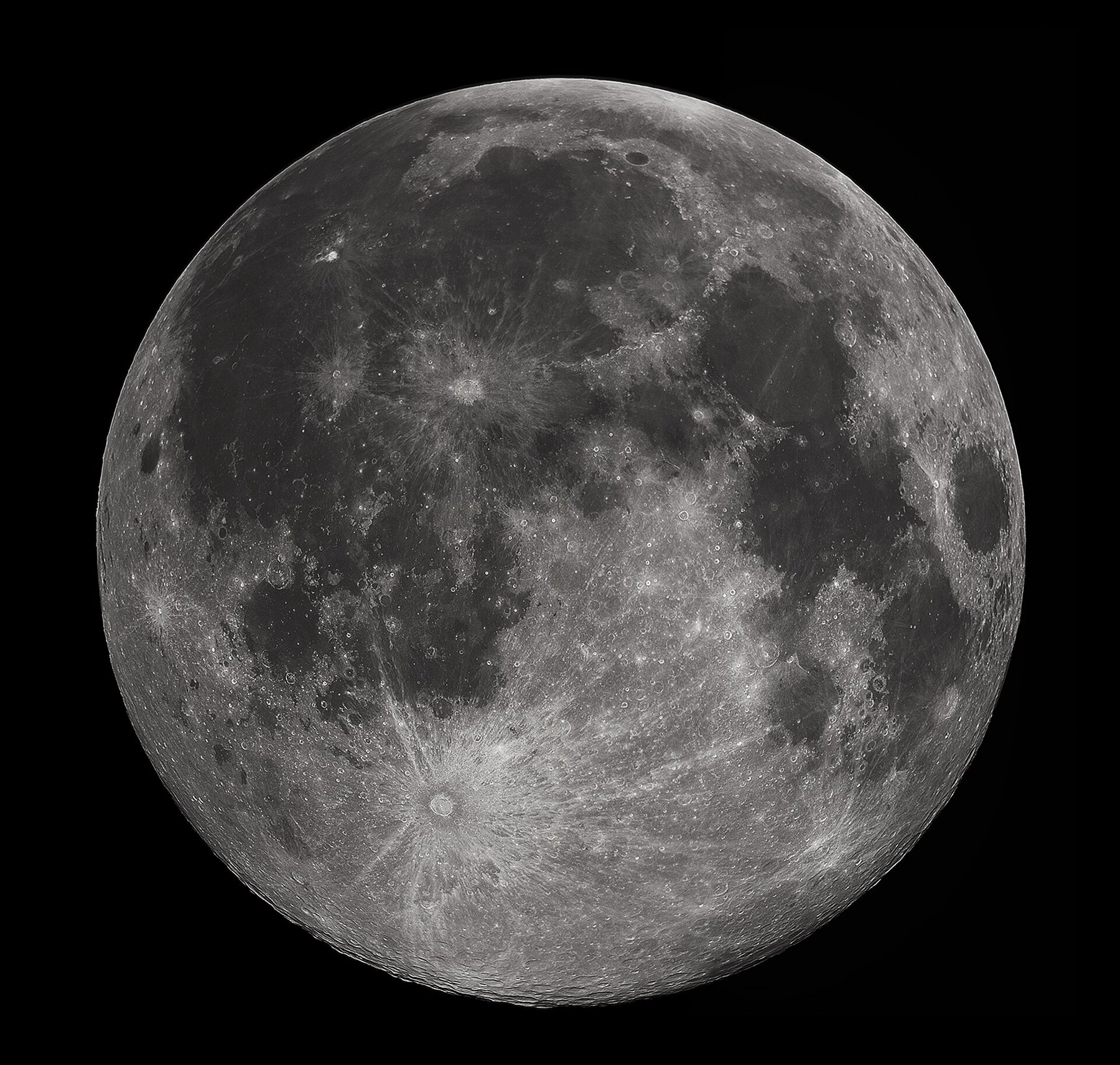 Full Moon photographed through a telescope.