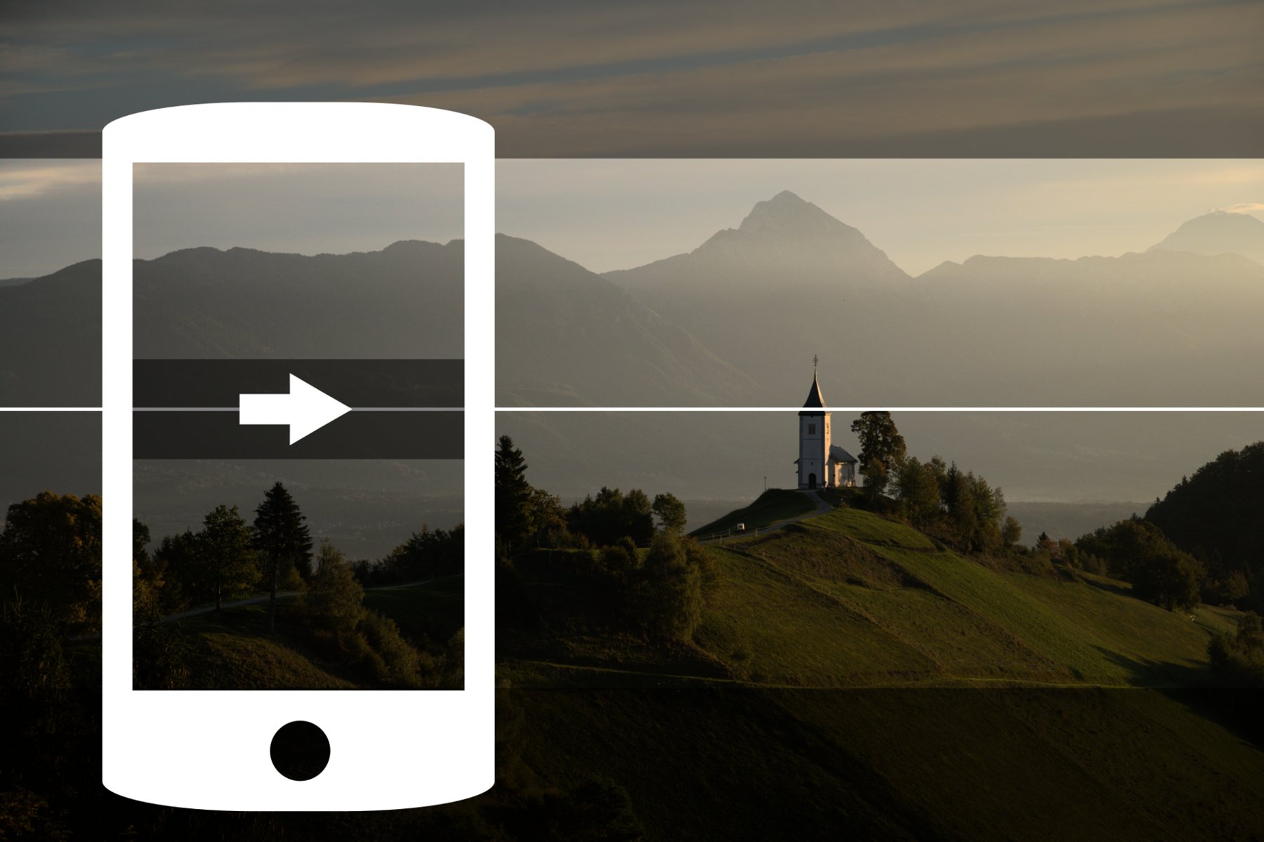 Illustration of the sweep direction for a smartphone panorama.